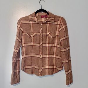 DCC Plaid Long Sleeve Zipper Top Front Pockets Sz Small